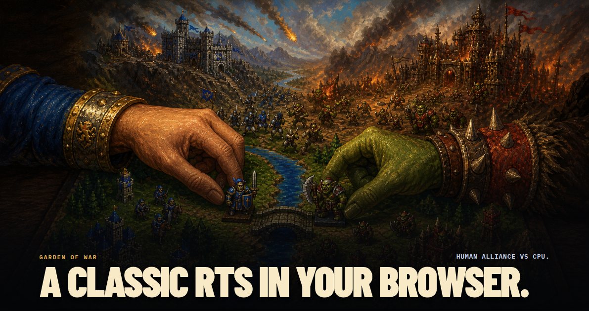 Wargus TypeScript: classic RTS in the browser, Garden of War human vs CPU